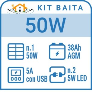 Kit solare a isola per impianti fotovoltaici isolati 50W
