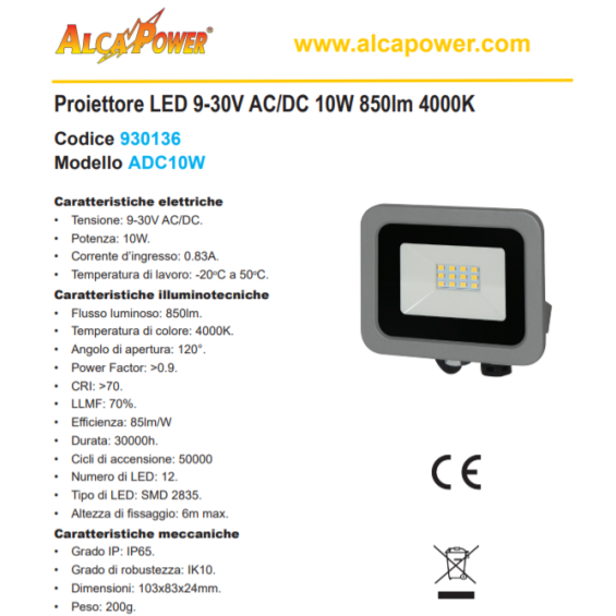 Faro led 10W AlcaPower 12/24V