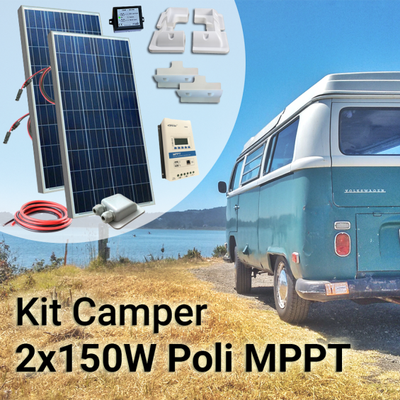 Kit Solare Camper 300W Poli Plus Completo con MPPT