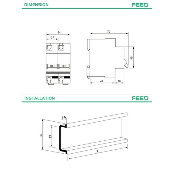 Interruttore bipolare automatico magnetotermico 125A per DC 550VDC