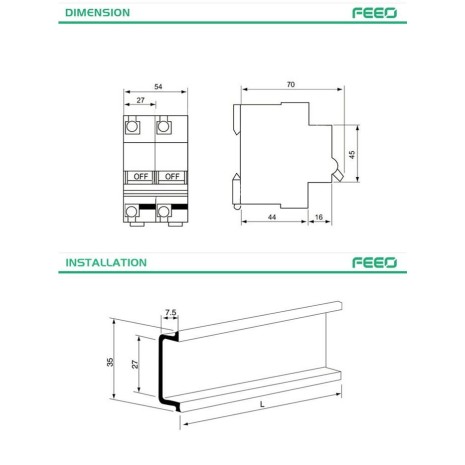 Interruttore bipolare automatico magnetotermico 100A per DC 550VDC
