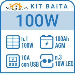 Kit solare a isola per impianti fotovoltaici isolati 100W