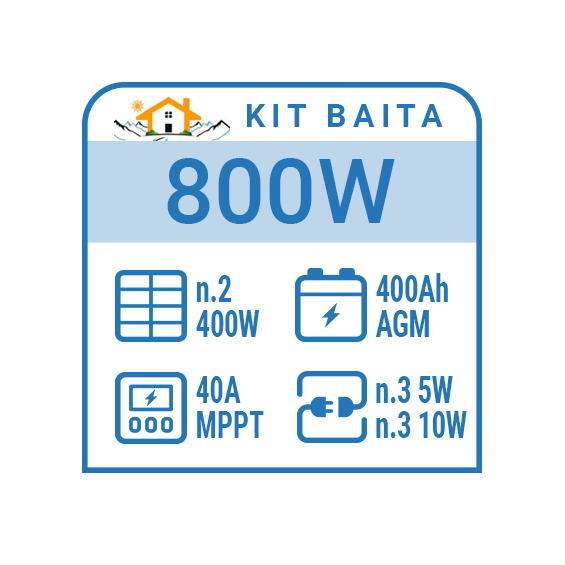 Kit baita solare 800W con 2 batterie 200Ah