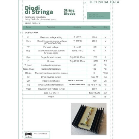 Diodo di stringa 40A da guida DIN