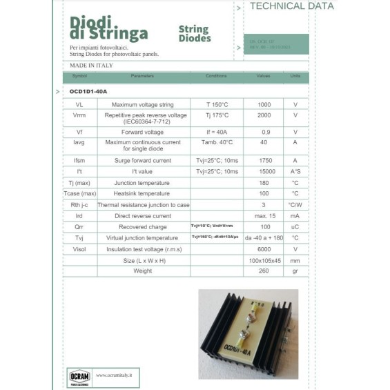Diodo di stringa 40A da guida DIN