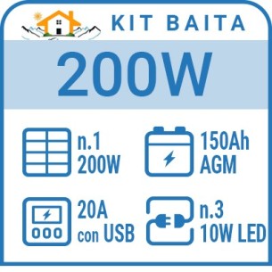 Kit solare a isola per impianti fotovoltaici isolati 200W