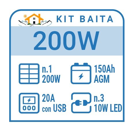 Kit solare a isola per impianti fotovoltaici isolati 200W