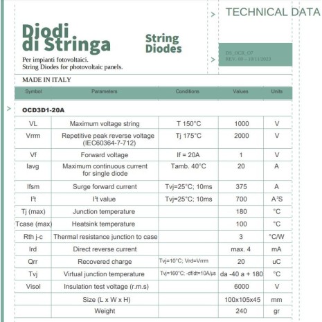 Triplo diodo di stringa 20A