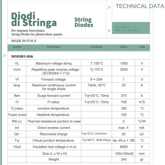 Triplo diodo di stringa 20A