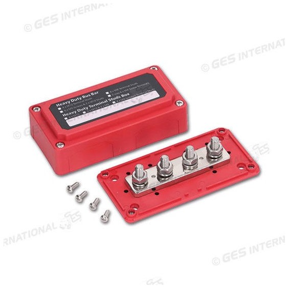Sbarra di distribuzione 300A - 4xM8 colore rosso