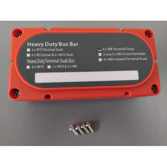 Sbarra di distribuzione 300A - 4xM8 colore rosso