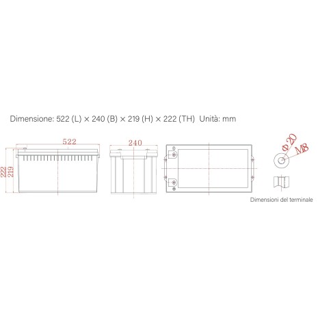 Dimensioni Batteria 200Ah 12V Ultimatron Piombo-Carbonio Deep Cycle