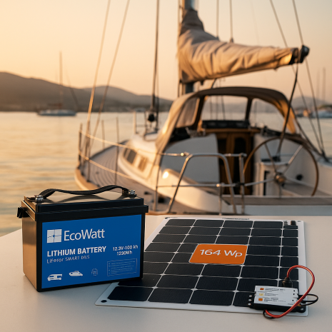 Kit Solare Nautico SunBender 164W + Batteria Litio 100Ah