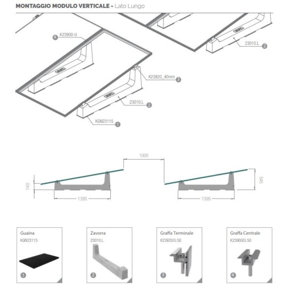 Supporto zavorra Mono-XL 1 pannello su tetto piano