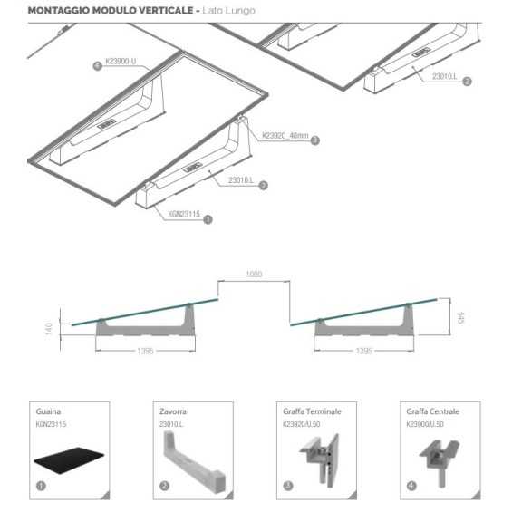 Supporto zavorra Mono-XL 2 pannelli su tetto piano