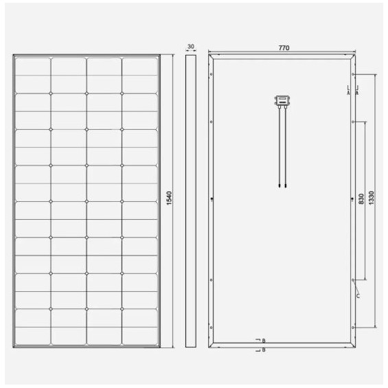 230W Pannello Fotovoltaico Monocristallino 12V HPBC All-Black Enjoy Solar® dimensioni