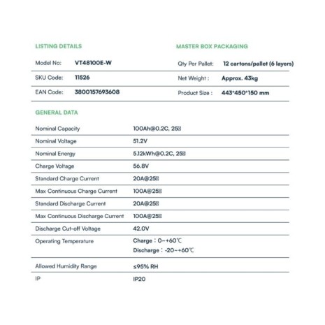 Batteria V-Tac 5kWh Bassa Tensione