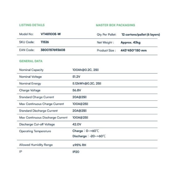 Batteria V-Tac 5kWh Bassa Tensione